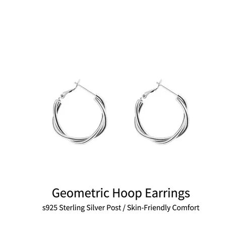 Boucles d'Oreilles Créoles Torsadées pour Femmes Avec Tige en Argent Sterling 925 Bijoux Géométriques Vintage Français Plaqués Or Argent