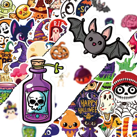 Halloween Cartoon Stickers Waterproof Vinyl Decals For Laptop Luggage Phone Case Pumpkin Ghost Skull Novelty Kids Adults