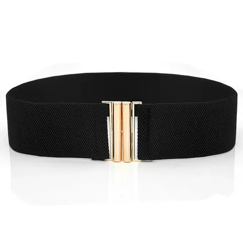 Cinturón de Corsé Elástico Ancho para Mujer Cinturilla Elástica Con Hebilla de Metal Dorado Accesorio de Moda Versátil