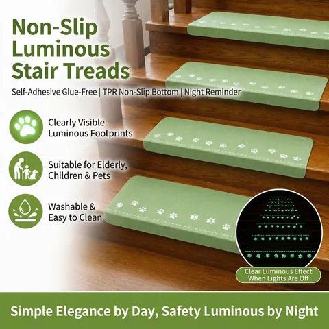 Marches Escalier Antidérapantes Lumineuses Autocollantes Brille Dans Le Noir Polyester PVC Tapis Motif Empreintes