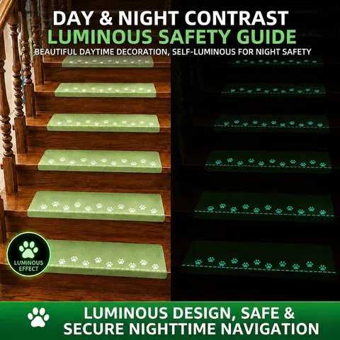 Marches Escalier Antidérapantes Lumineuses Autocollantes Brille Dans Le Noir Polyester PVC Tapis Motif Empreintes