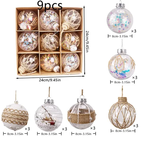 Christmas Ball Ornaments Plastic Baubles With Snowflake Pattern Hemp Rope Artificial Pearl For Holiday Tree Home Decor