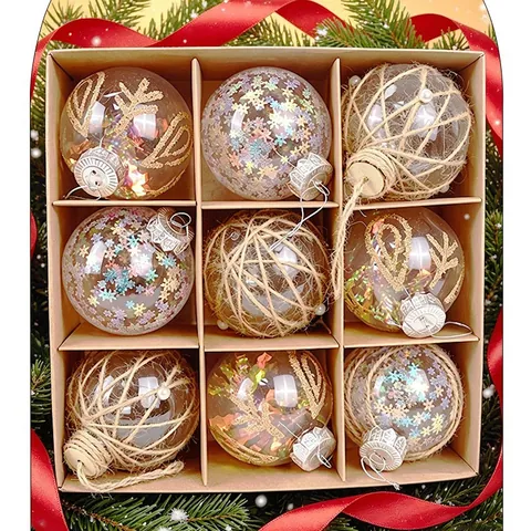 Christmas Ball Ornaments Plastic Baubles With Snowflake Pattern Hemp Rope Artificial Pearl For Holiday Tree Home Decor