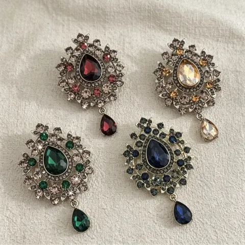 Legierung Strass Wassertropfen Ohrhänger Mit 925 Sterlingsilber Ohrstecker-Stift Für Damen Hochzeit Party Vintage Übergroßer Schmuck