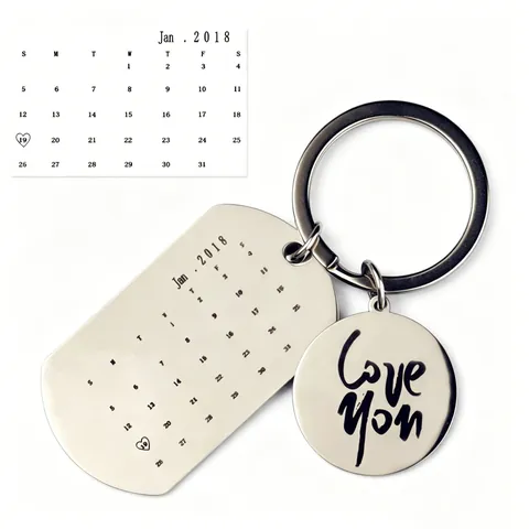 Stainless Steel Calendar Engraved Keychain Heart Date Mark Memorial Keyring For Women Men Anniversary Memorial Gift