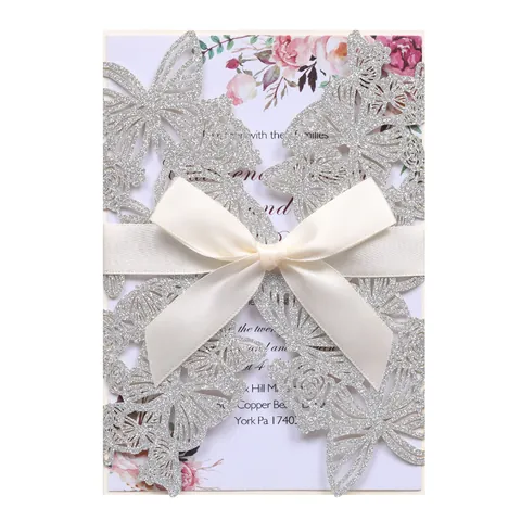 Inviti di Matrimonio in Carta Luccicante Rosa Farfalla Tagliata al Laser Inviti in Stile Europeo Biglietti d'Auguri Svuotati per Feste Banchetti