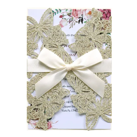 Inviti di Matrimonio in Carta Luccicante Rosa Farfalla Tagliata al Laser Inviti in Stile Europeo Biglietti d'Auguri Svuotati per Feste Banchetti