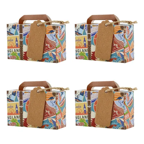 Caja de Caramelos Mini Maleta Caja de Regalo de Papel Portátil Con Etiquetas de Gracias Para Boda Fiesta Temática de Londres Retro Maleta