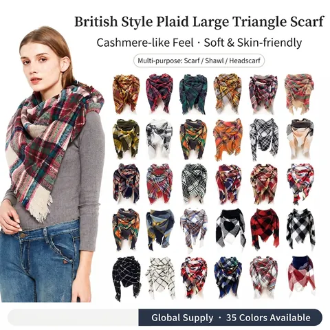 Sciarpa a Triangolo Classica da Donna a Quadri Con Nappine Morbido Caldo Scialle Invernale Tessuto Avvolgente Mantella alla Moda