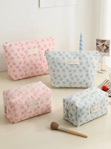 Trousse De Maquillage En Dentelle Florale Pochette En Maille Polyester Organisateur Cosmétique Zippé Sac De Lavage Voyage Élégant Femme