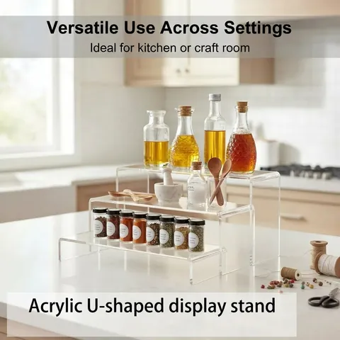 Acrylic Display Stand Transparent Tiered U-Shaped Riser Shelves For Desktop Storage Collections Showcase Organization