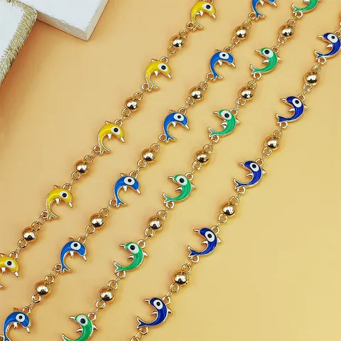 Bracciale Bohemian Placcato Oro Rame Smalto Delfino Balena Con Perline Malocchio Gioielli Vacanza Stile Marino Per Ragazze