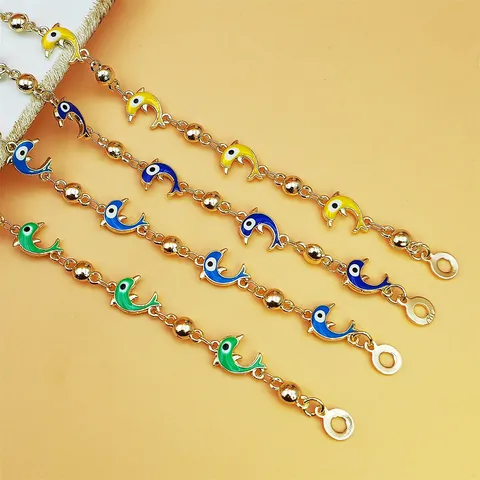 Bracciale Bohemian Placcato Oro Rame Smalto Delfino Balena Con Perline Malocchio Gioielli Vacanza Stile Marino Per Ragazze
