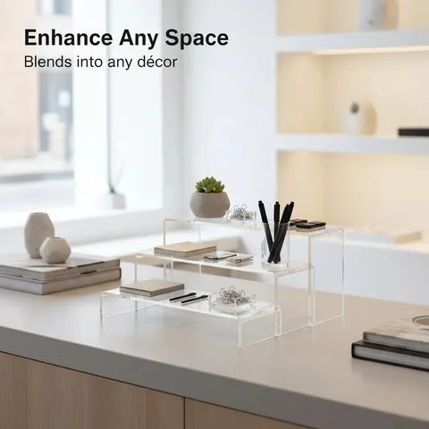 Acrylic Display Stand Transparent Tiered U-Shaped Riser Shelves For Desktop Storage Collections Showcase Organization
