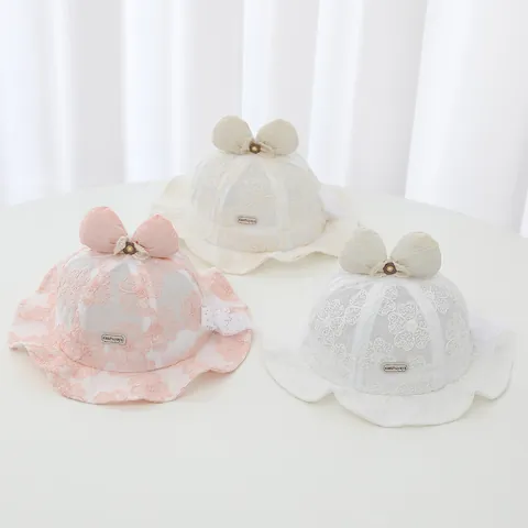 Baby Girl Lace Fisherman Hat Princess Style Bowknot Sun Protection Sunshade Bucket Hat Lightweight Breathable Floral Embroidery Cap