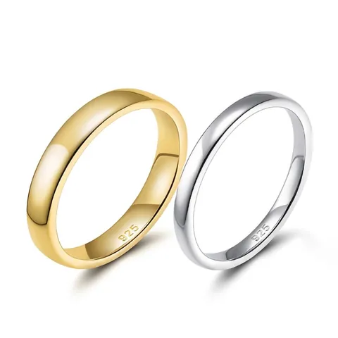 Anillo de Plata de Ley 925 Banda Simple Clásica Pulida Ancho 2mm 4mm 6mm Anillo de Oro Plata para Hombre Mujer Joyería
