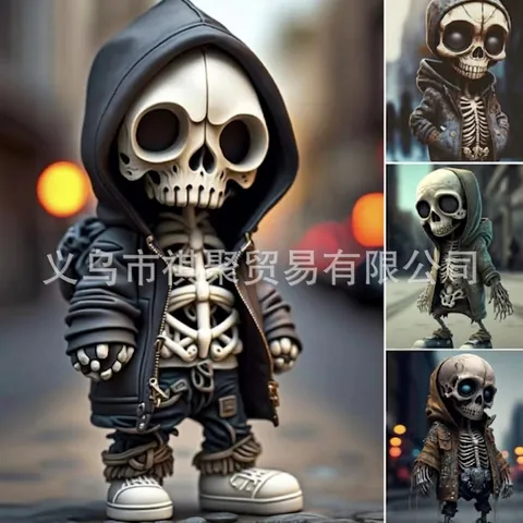 Halloween Street Trendy Statuetta a Teschio in Felpa Statua in Resina per Giardino Casa Decorazione Desktop Ornamento Creativo di Scheletro