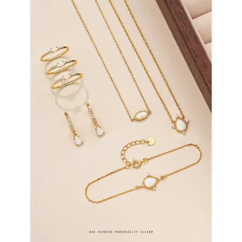 Collana in Argento Sterling S925 Con Opale per Donna Francese Lusso Placcata in Oro Zirconia Ciondolo Collana Orecchini Anello Bracciale Gioielli