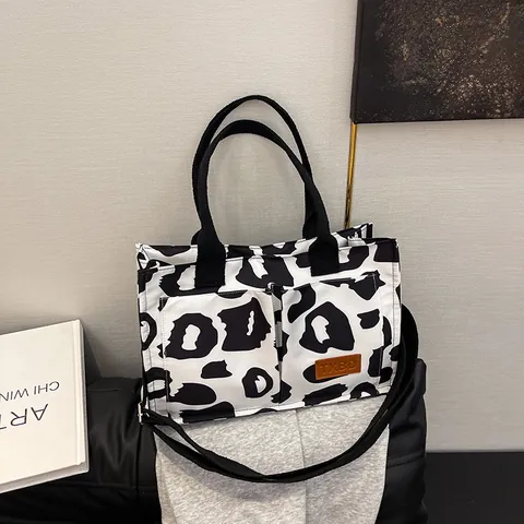Women Large Capacity Polyester Tote Bag Fashion Camouflage Cow Print Handbag Casual Commuting Crossbody Bag For Students