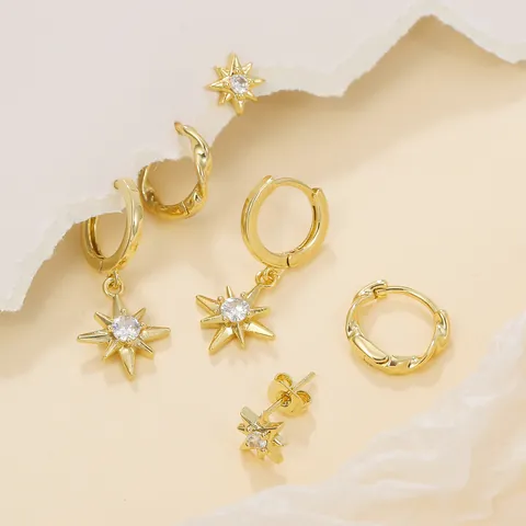 Fashion Copper Sun Moon Star Earrings Selection With 925 Sterling Silver Earring Post Zirconia Inlaid Drops Stud Jewelry