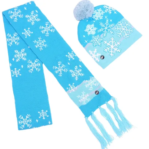 Juego de Bufanda y Gorro de Punto de Mezcla de Lana de Navidad Con Luz Led Invierno Estampado Cálido Cómodo Gorro Luminoso Bufandas Térmicas Con Borla Suave Para Fiesta Festival Unisex