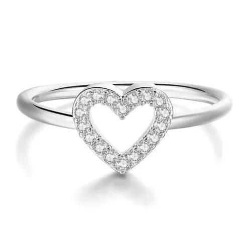 Vintage Copper Zirconia Heart Open Ring For Women Fashion Hollow Heart Minimalist Gold Silver Plated Jewelry Wedding Gift