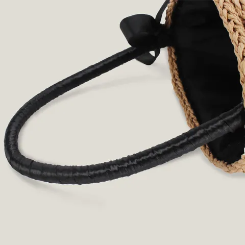 Women Cylindrical Hand Woven Paper Straw Handbag With Bow Ribbon Decoration Summer Beach Vacation Top Handle Bag