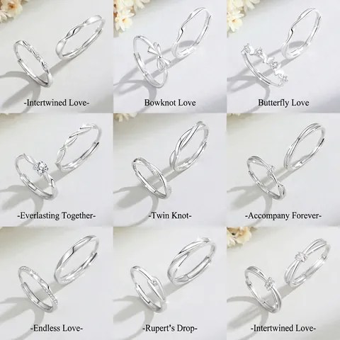 S999 Sterling Silver Mobius Strip Couple Rings Zirconia Inlaid Adjustable Opening Rings Minimalist Light Luxury Jewelry For Lovers