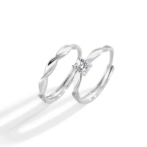 S999 Sterling Silver Mobius Strip Couple Rings Zirconia Inlaid Adjustable Opening Rings Minimalist Light Luxury Jewelry For Lovers