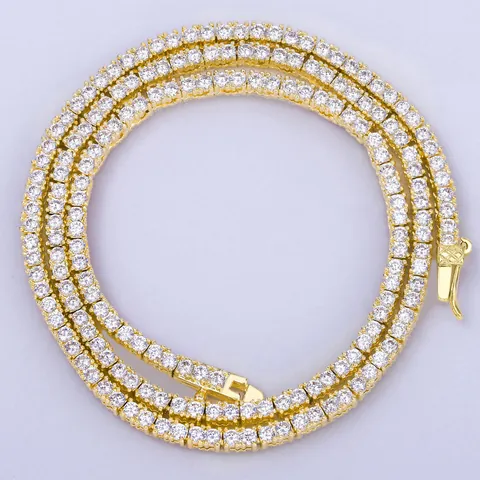 Hip Hop 2mm Tennis Halskette Für Herren Damen Kupfer Zirkonia Gold Silber Plattiert Zierlich Funkelnd Schmuck Accessoire