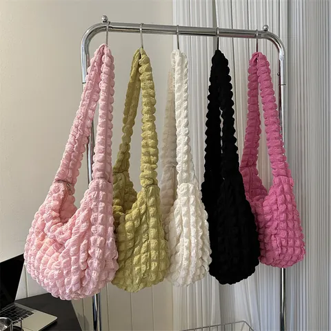Women Popcorn Bubble Texture Cloud Shoulder Bag Large Capacity Tote Bag Soft Polyester Hobo Underarm Bag For Commuting Casual