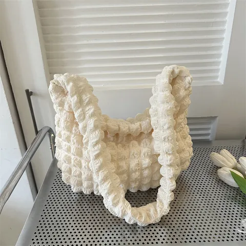 Women Popcorn Bubble Texture Cloud Shoulder Bag Large Capacity Tote Bag Soft Polyester Hobo Underarm Bag For Commuting Casual