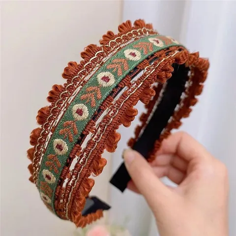 Retro Ethnic Style Embroidered Flower Headband For Women Heavy Industry Lace Wide Side Hairband Botanical Floral Headpiece