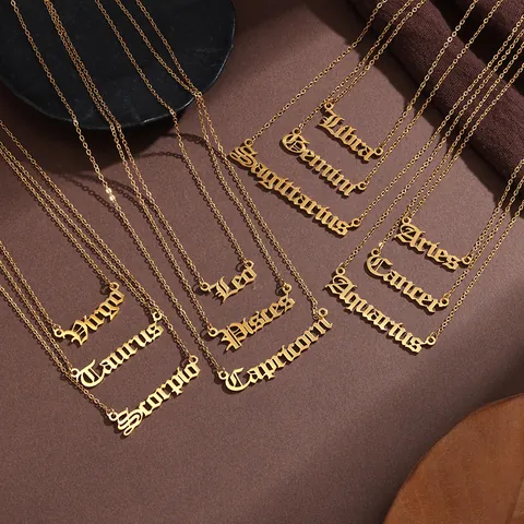 Collana con Ciondolo Lettera Segno Zodiacale Gotico in Acciaio Inossidabile Placcato Oro 18K Argento Collana con Nome Costellazione Gioielli Minimalisti per Uomo Donna