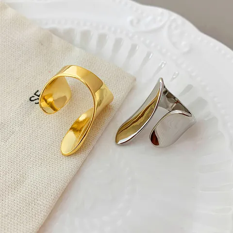 Vintage Minimalistische Koperen Open Ring Voor Dames Heren Onregelmatige Stroomlijn Goud Zilver Verguld Geometrische Verstelbare Ring