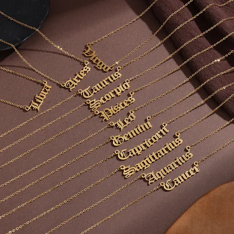 Collana con Ciondolo Lettera Segno Zodiacale Gotico in Acciaio Inossidabile Placcato Oro 18K Argento Collana con Nome Costellazione Gioielli Minimalisti per Uomo Donna