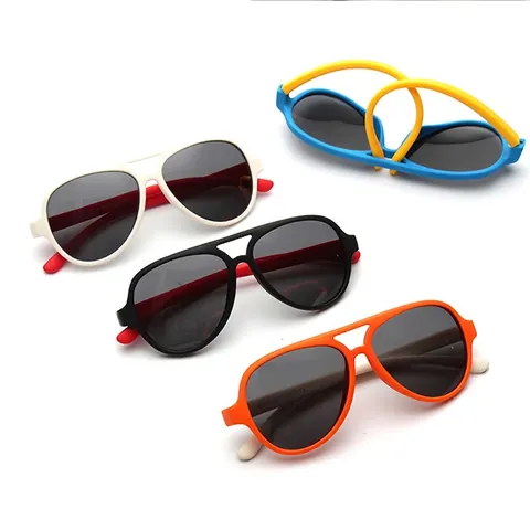 Gafas de Sol Aviador Polarizadas para Niños Protección UV400 Montura Flexible de TPEE Color de Contraste Gafas de Sol de Moda para Niños