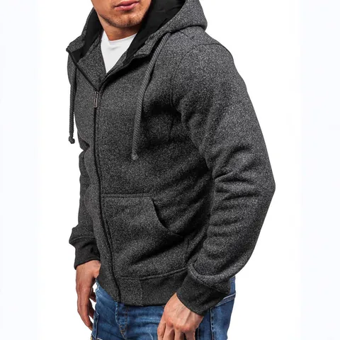 Herren Casual Reißverschluss Hoodie Fleece Gefüttert Sweatshirt Meliert Langarm Kapuzenjacke Mit Taschen Polyester Oberbekleidung