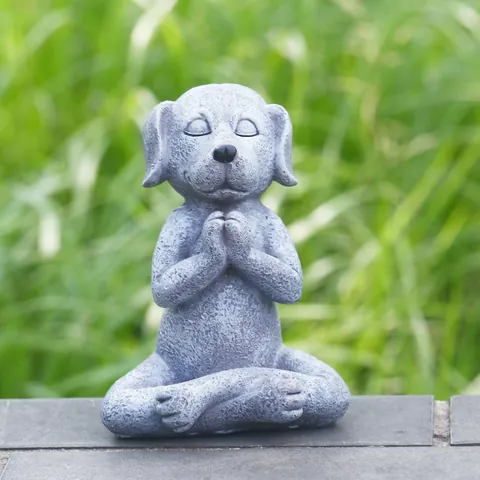 Meditation Resin Animal Statue Zen Yoga Buddha Frog Cat Dog Figurine For Garden Outdoor Home Office Stone Texture Decoration