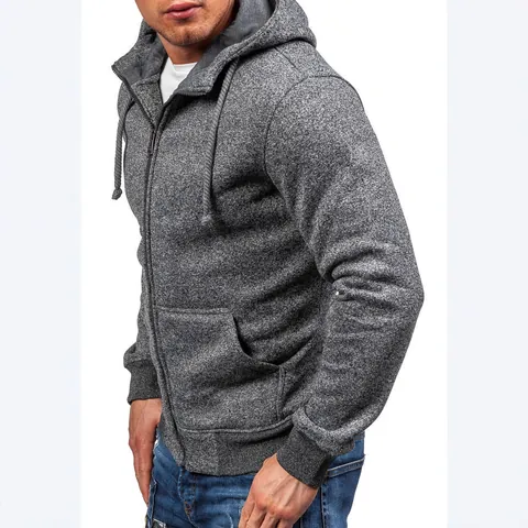 Herren Casual Reißverschluss Hoodie Fleece Gefüttert Sweatshirt Meliert Langarm Kapuzenjacke Mit Taschen Polyester Oberbekleidung