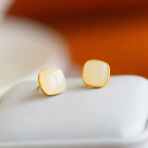 Minimalist S925 Silver Post Square Stud Earrings Gold Plated Lapis Lazuli Red Agate White Jade Geometric Earrings For Women
