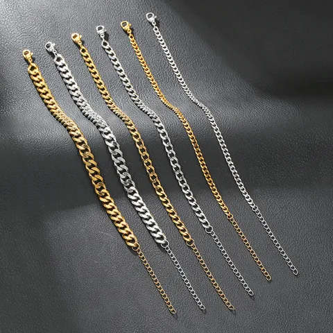 Unisex Stainless Steel 6-Sided Polished Cuban Curb Chain Bracelet Necklace Gold Silver Punk Hip Hop Jewelry Gift