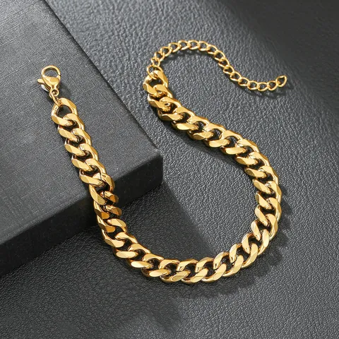 Unisex Stainless Steel 6-Sided Polished Cuban Curb Chain Bracelet Necklace Gold Silver Punk Hip Hop Jewelry Gift