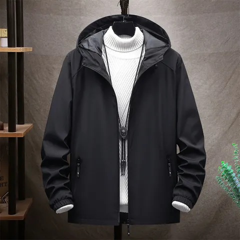 Giacca da Uomo con Cappuccio alla Moda in Stile Coreano Vestibilità Slim Giacca a Vento con Stampa a Lettere per Primavera Autunno Casual