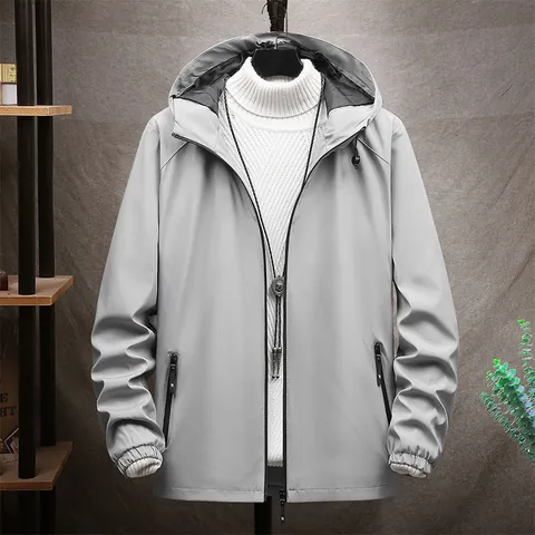 Giacca da Uomo con Cappuccio alla Moda in Stile Coreano Vestibilità Slim Giacca a Vento con Stampa a Lettere per Primavera Autunno Casual