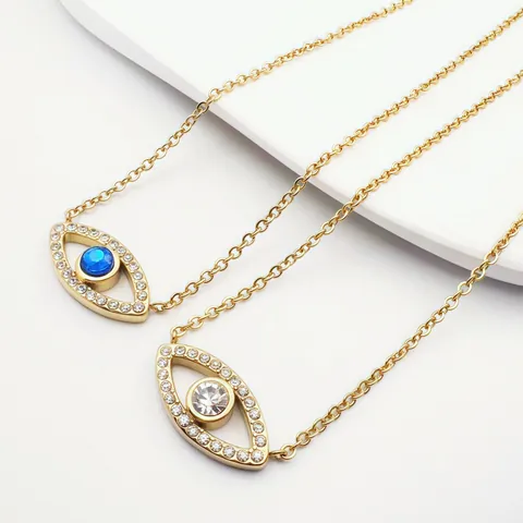 Retro Titanstahl Böser Blick Anhänger Halskette Für Damen Echt Vergoldet Strass Eingelegt Mode Schlüsselbein Kette Schmuck