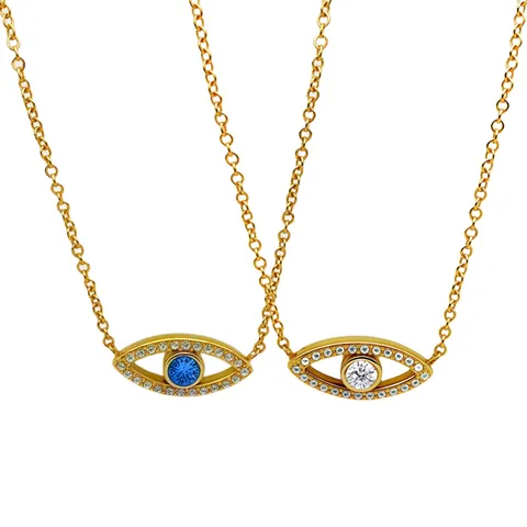 Retro Titanstahl Böser Blick Anhänger Halskette Für Damen Echt Vergoldet Strass Eingelegt Mode Schlüsselbein Kette Schmuck