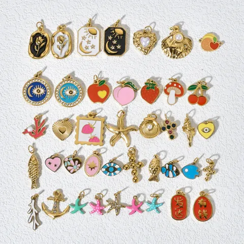 DIY Stainless Steel Fruit Sea Life Enamel Charms For Necklace Bracelet Making Colorful Oil Dripping Pendants Jewelry Accessories