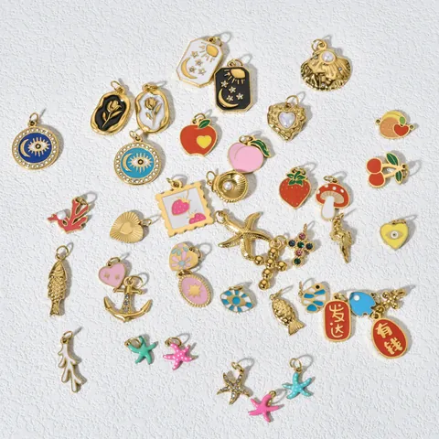 DIY Stainless Steel Fruit Sea Life Enamel Charms For Necklace Bracelet Making Colorful Oil Dripping Pendants Jewelry Accessories