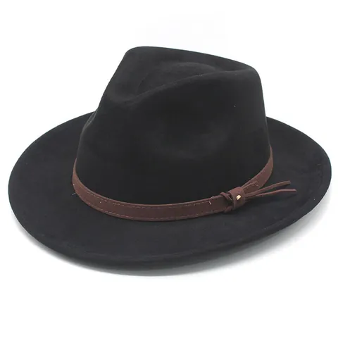 Retro Western Cowboy Fedora Hat For Men Women Suede Polyester Wide Brim Jazz Cap With Rivet Leather Band Autumn Winter Hat
